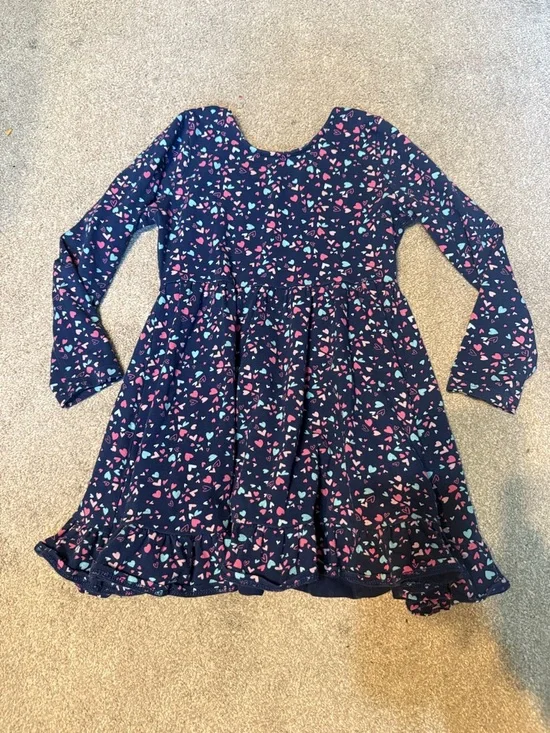 Crewcuts Navy Blue Heart All Over Print Long Sleeve Dress Size 4 - Picture 1 of 4